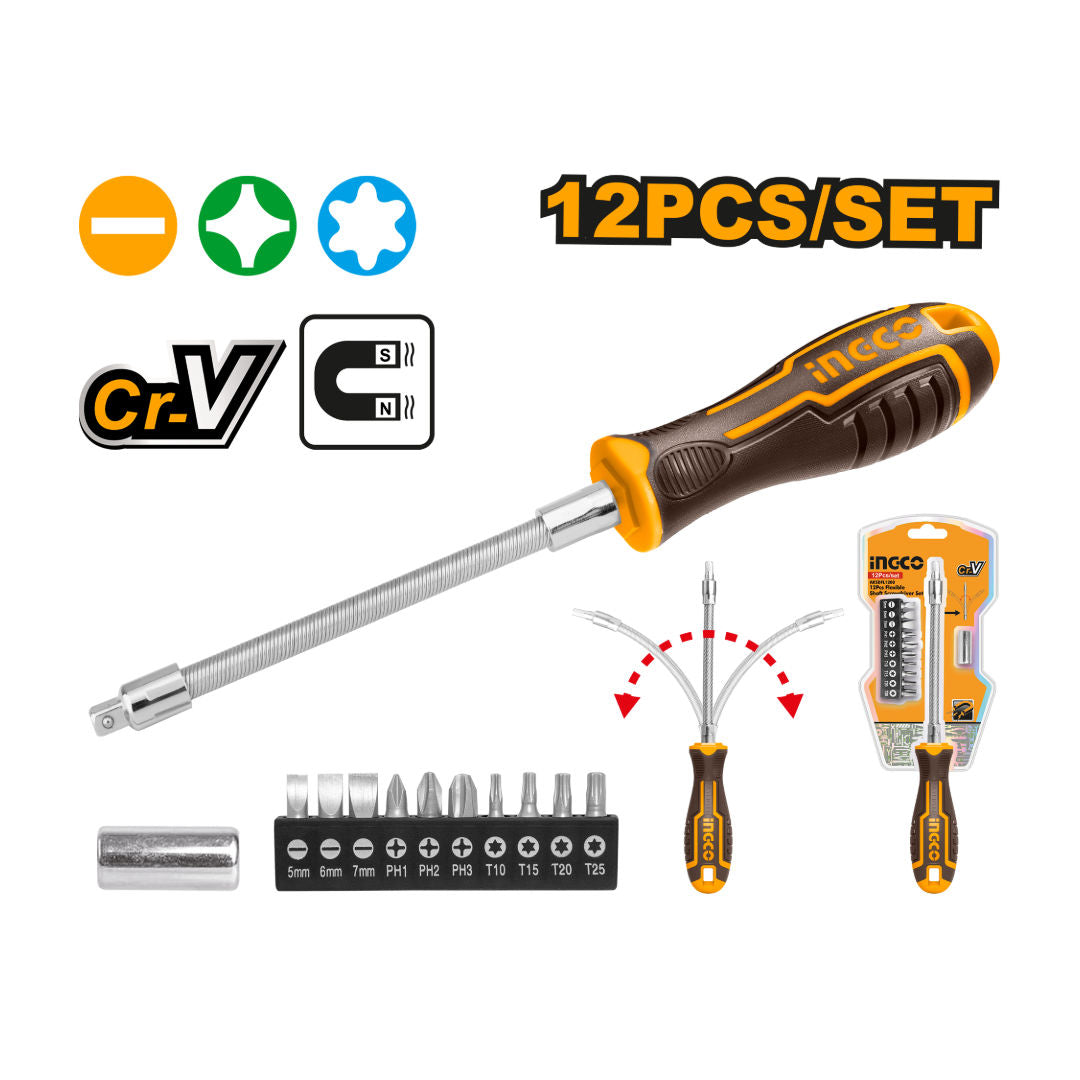 INGCO 12 Pieces Flexible Shaft Screwdriver Set