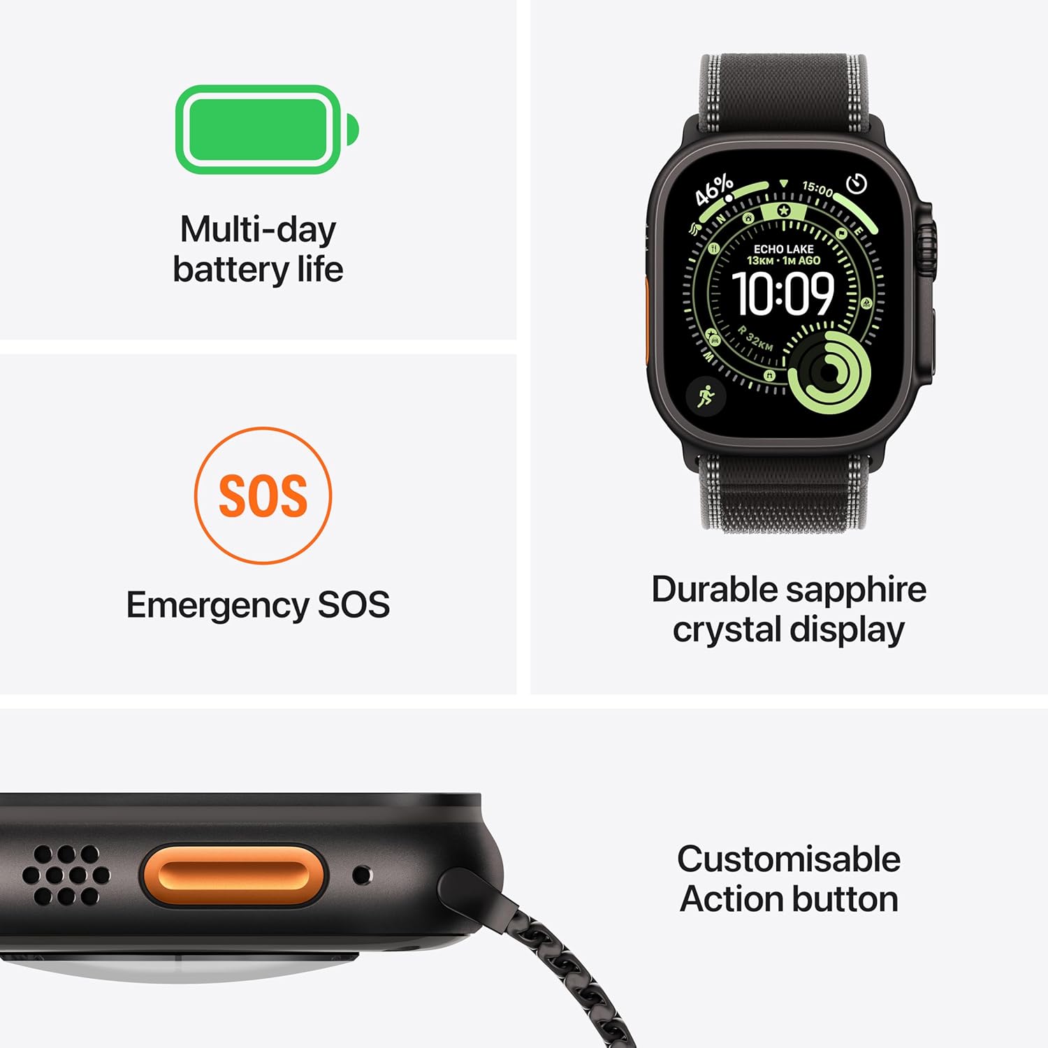 Apple Watch Ultra 3 GPS + Cellular 49mm Natural Titanium Case with Light Blue Alpine Loop, Medium