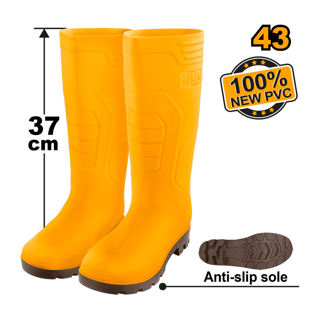 INGCO Rain Boots 100% New Virgin PVC / Nitrile with Anti-Slip Sole