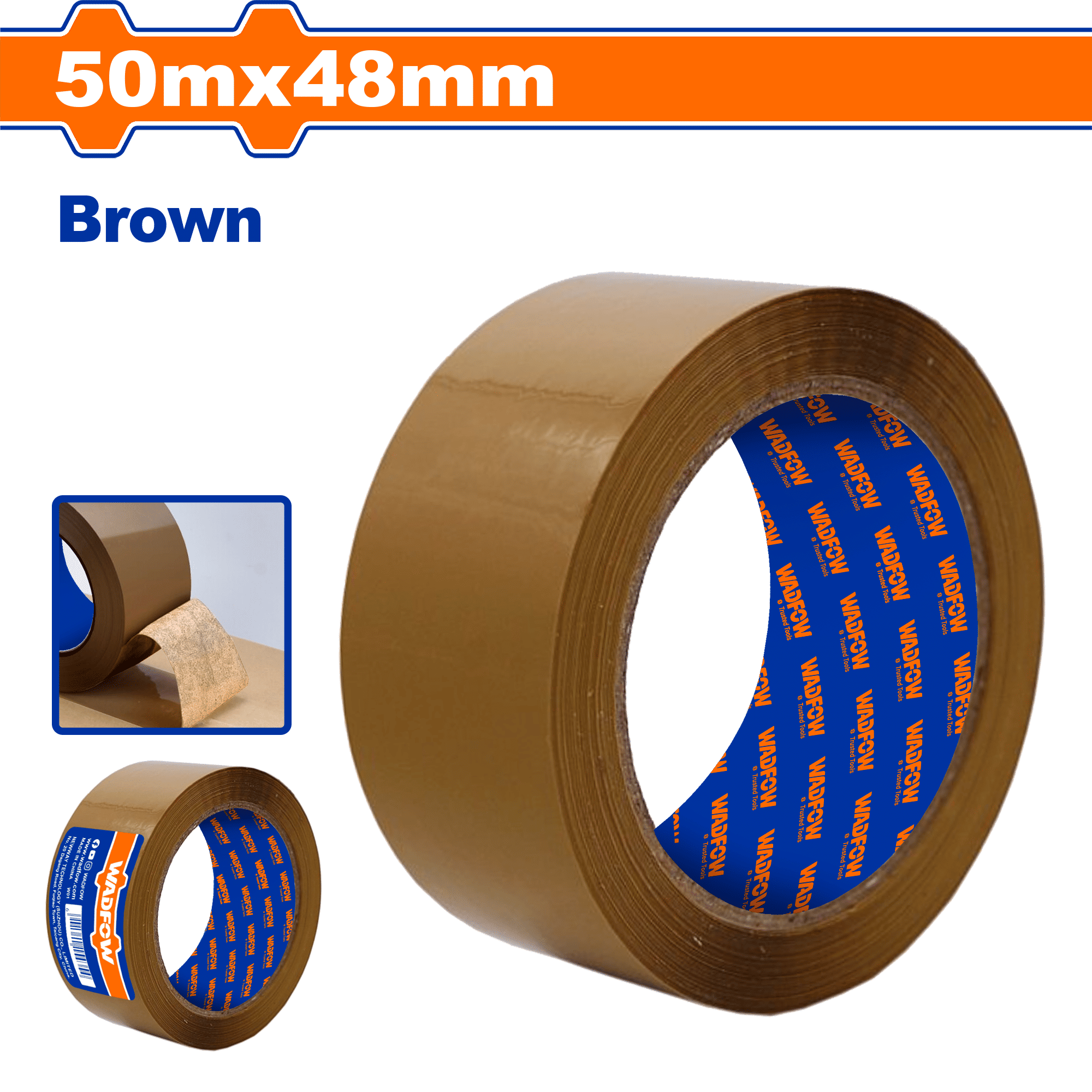 WADFOW Brown Packing Tape (BOPP), 48mm Width, High Adhesion Carton Sealing Tape
