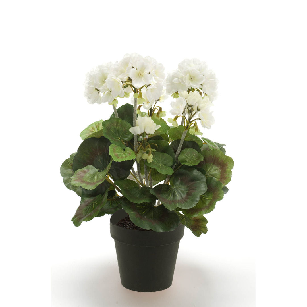 Geranium Bush White Artificial Plant, 38cm