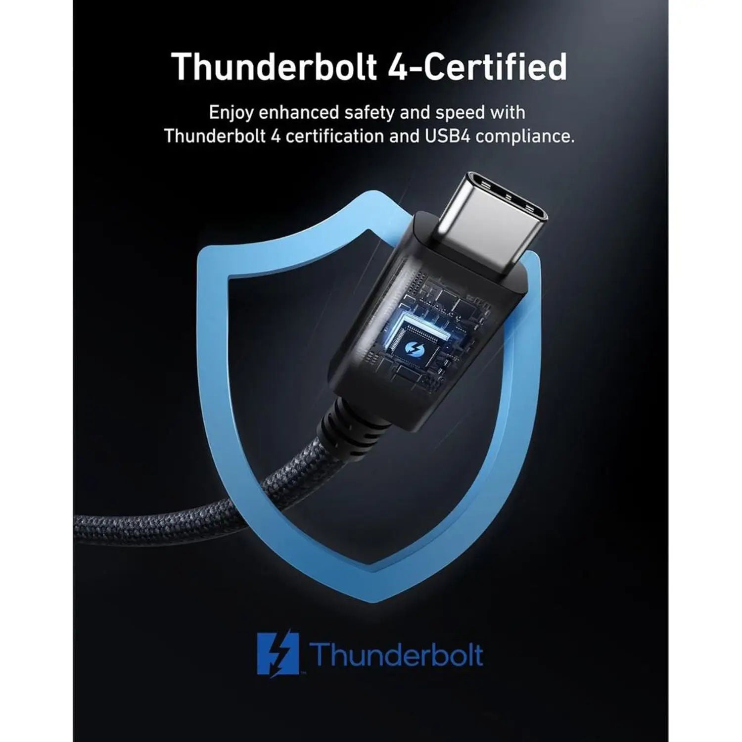 كابل Anker Thunderbolt 4 USB-C بقوة 240 واط وسرعة 40 جيجابت في الثانية وطول 3.3 قدم، أسود، A84N0011