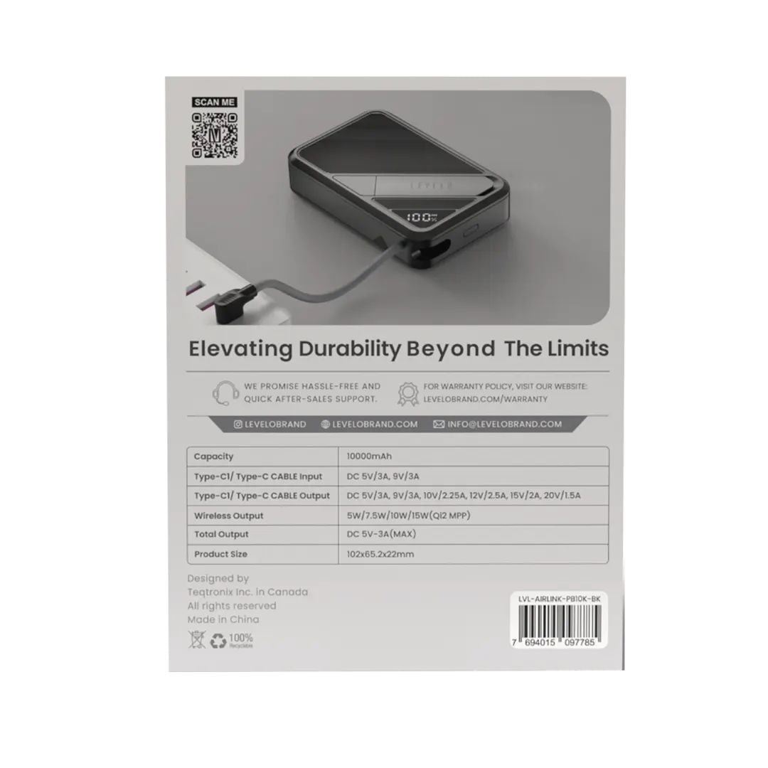 Levelo AirLink 10000mAh MagSafe Power Bank, Built-In Kickstand