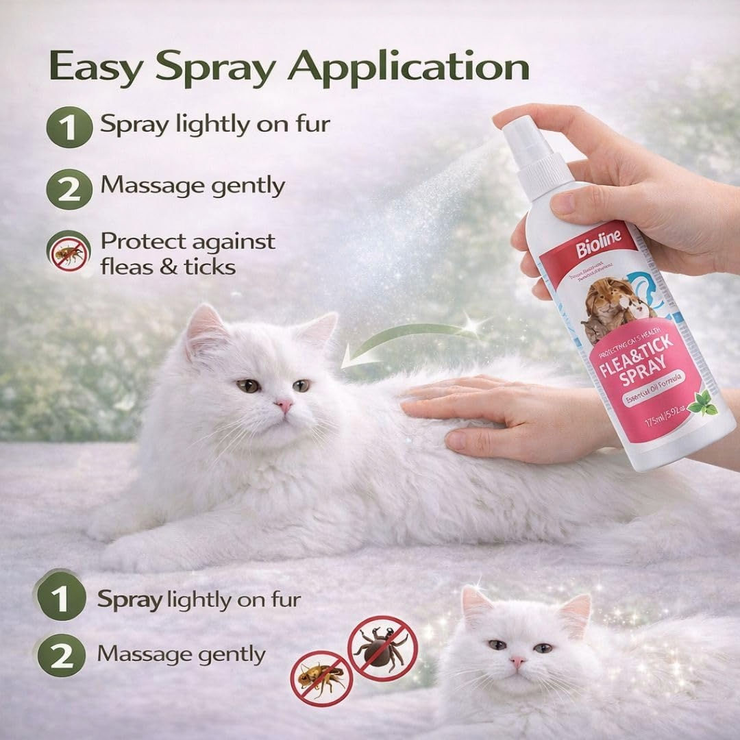 Bioline Flea & Tick Spray For Cats With Natural Neem Oil, 175ml