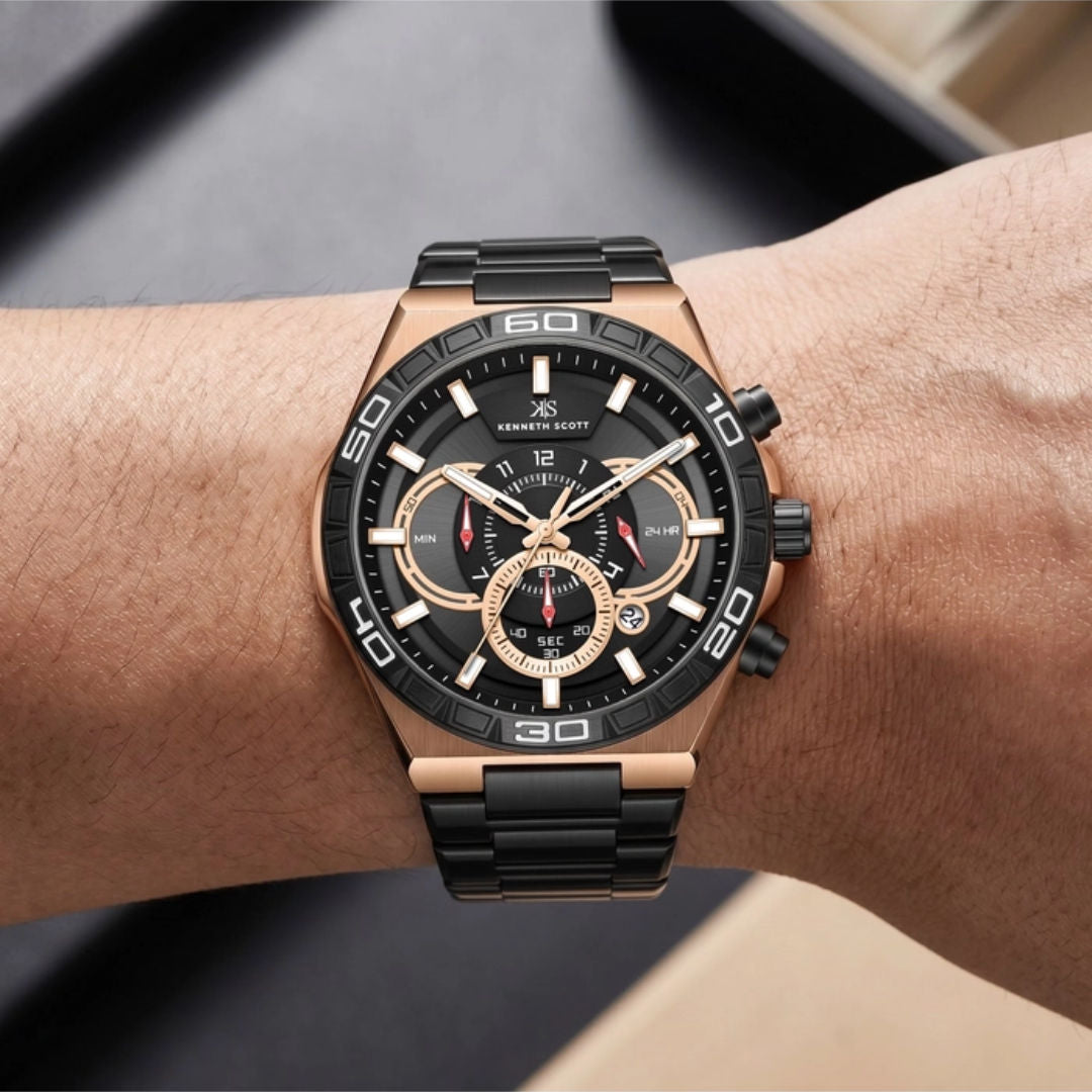 KENNETH SCOTT Men's Chronograph Black Dial Watch, K26101-KBBB Series