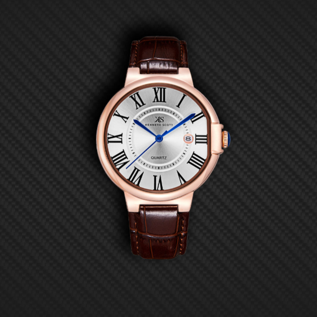 Kenneth Scott Men’s Quartz Analog Watch with Genuine Leather Strap, K23053 Series