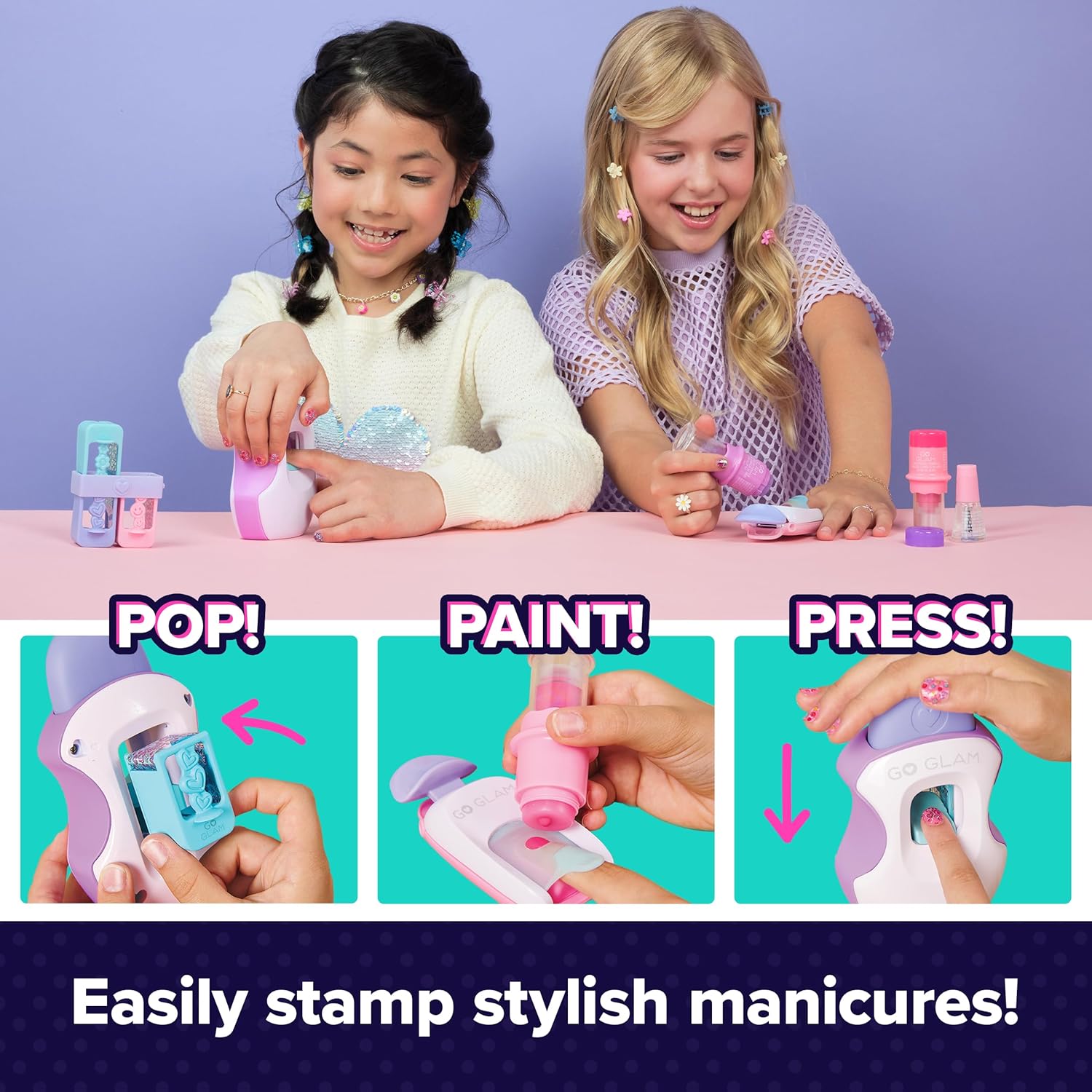 COOL Maker GO GLAM Nail Studio Nail Kit, Style 200 Nails, 4 Designs, 2 Polish Applicators & Mask