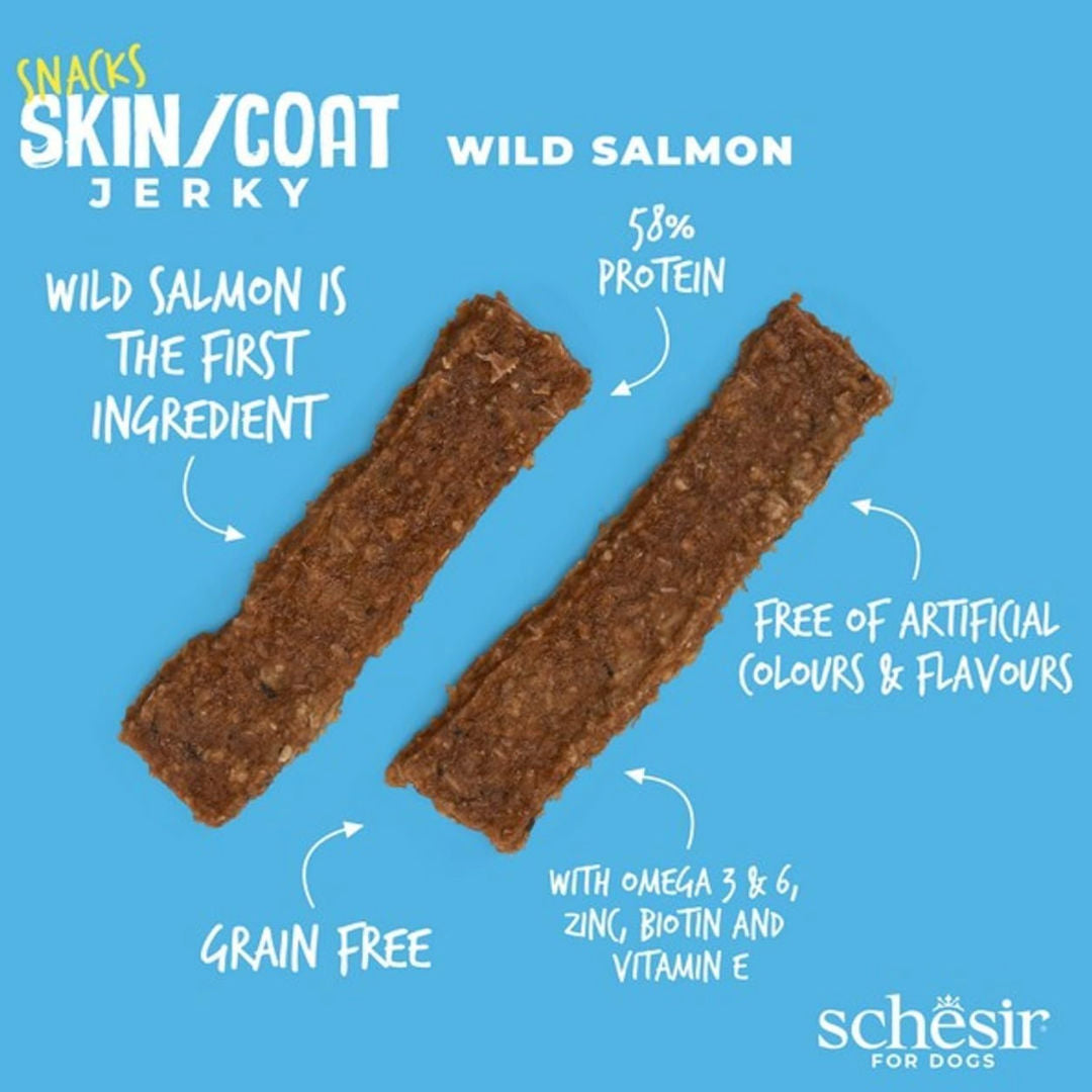 Schesir Grain-Free Snacks Skin & Coat Jerky Wild Salmon For Dog, 115gm
