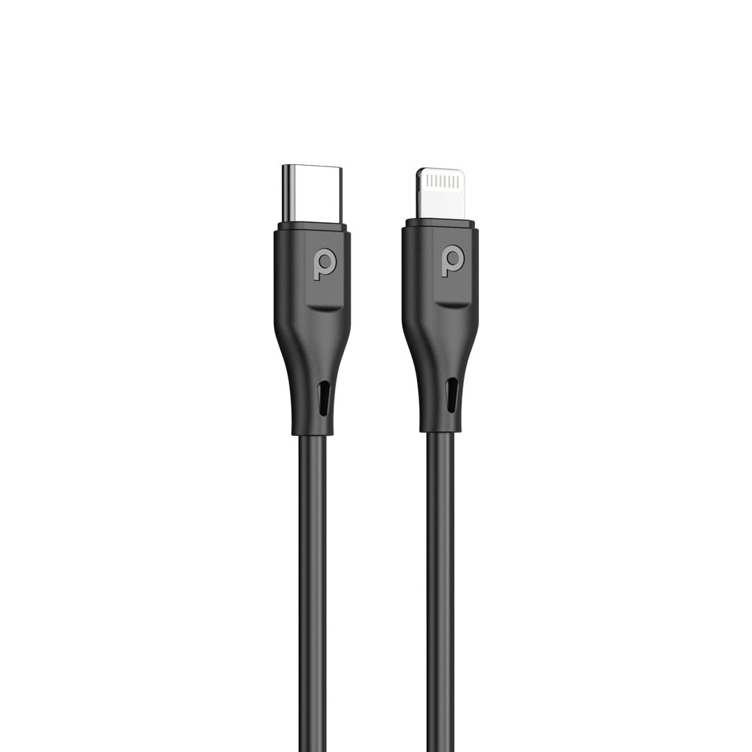 Porodo 20W Single USB C Charger UK With Type-C to Lightning Cable 1.2m, Black