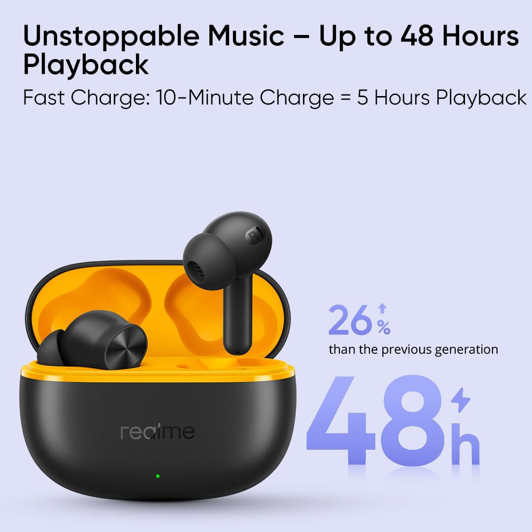 Realme Buds T200 Lite True Wireless Earbuds, 12.4mm Dynamic Bass Driver, AI Deep Call Noise Cancellation