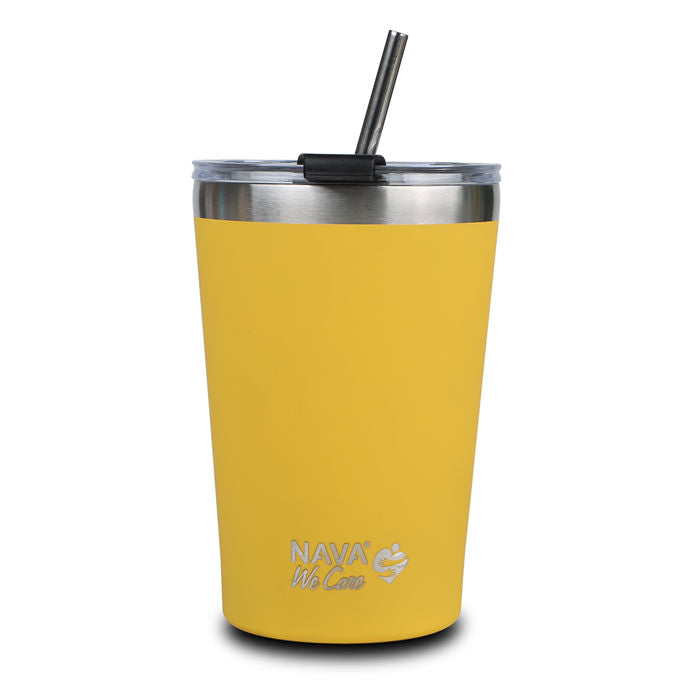 NAVA Stainless Steel Insulated Travel Mug with Straw We Care, Yellow, 450ml
