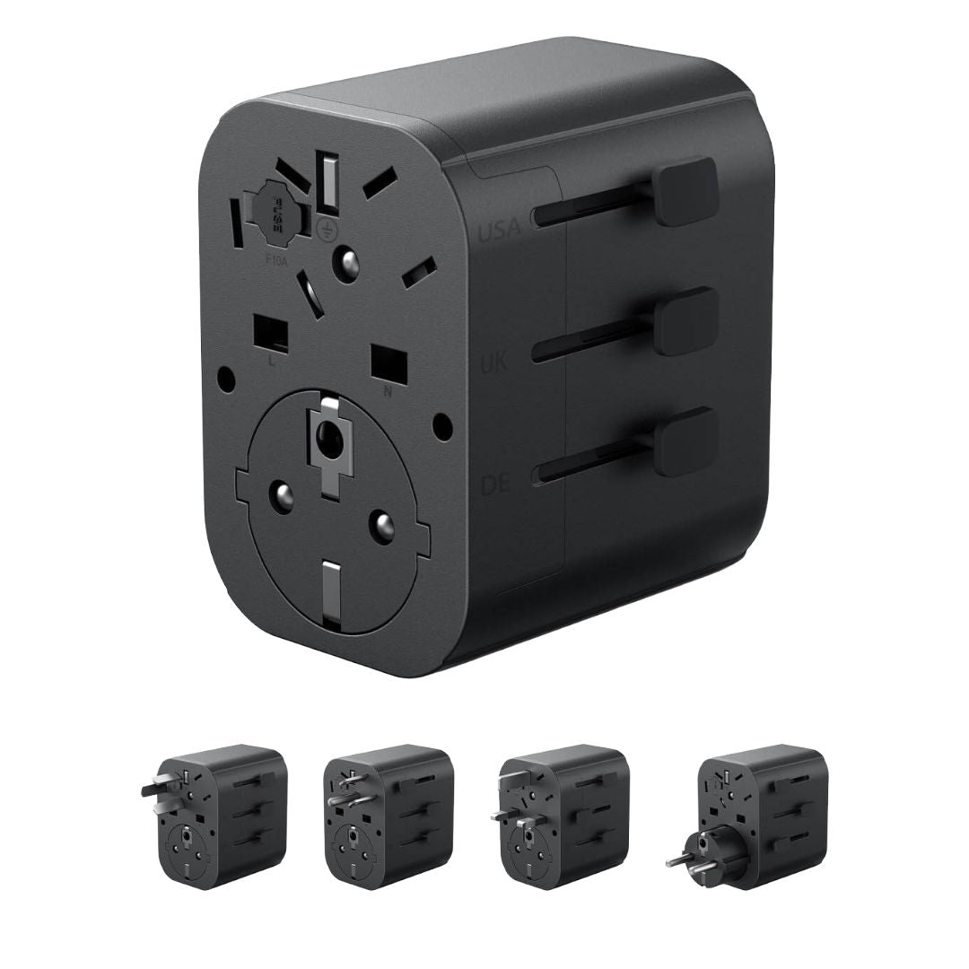Anker 312 Outlet PowerExtend USB-C Travel Adapter, 30W, 4-in-1 with Universal Plugs, Black