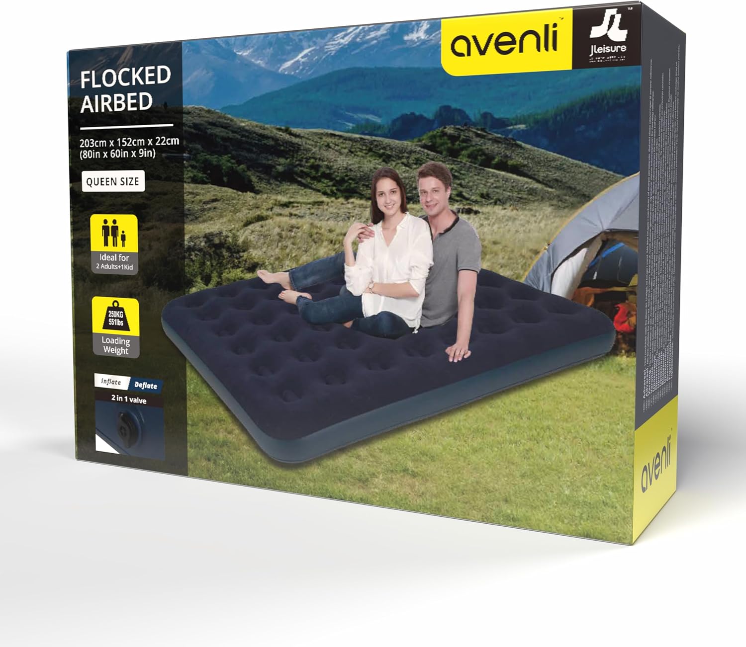 Jilong Avenli Queen Size Flocked Air Bed For Camping, Navy Blue, 203x152x22cm