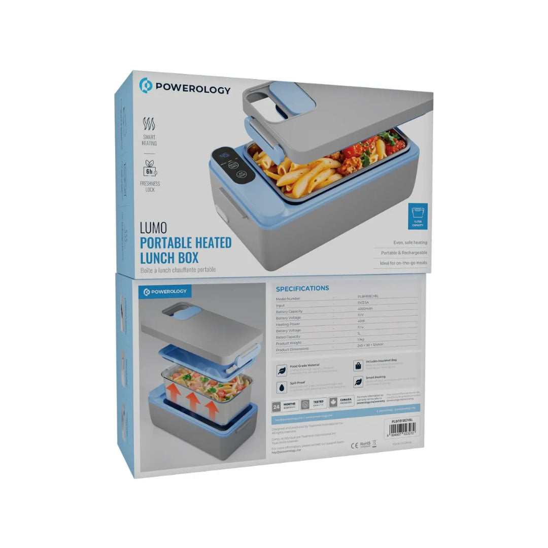 Powerology Lumo Portable Heated Lunch Box, Gray Blue