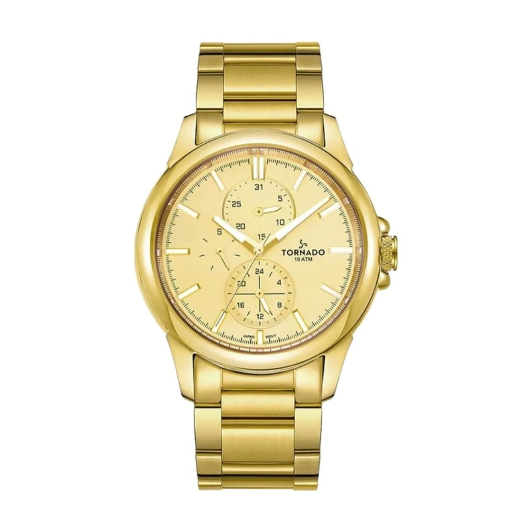 TORNADO Celestia Elite Men's Japanese Quartz Stainless Steel Gold Strap Watch