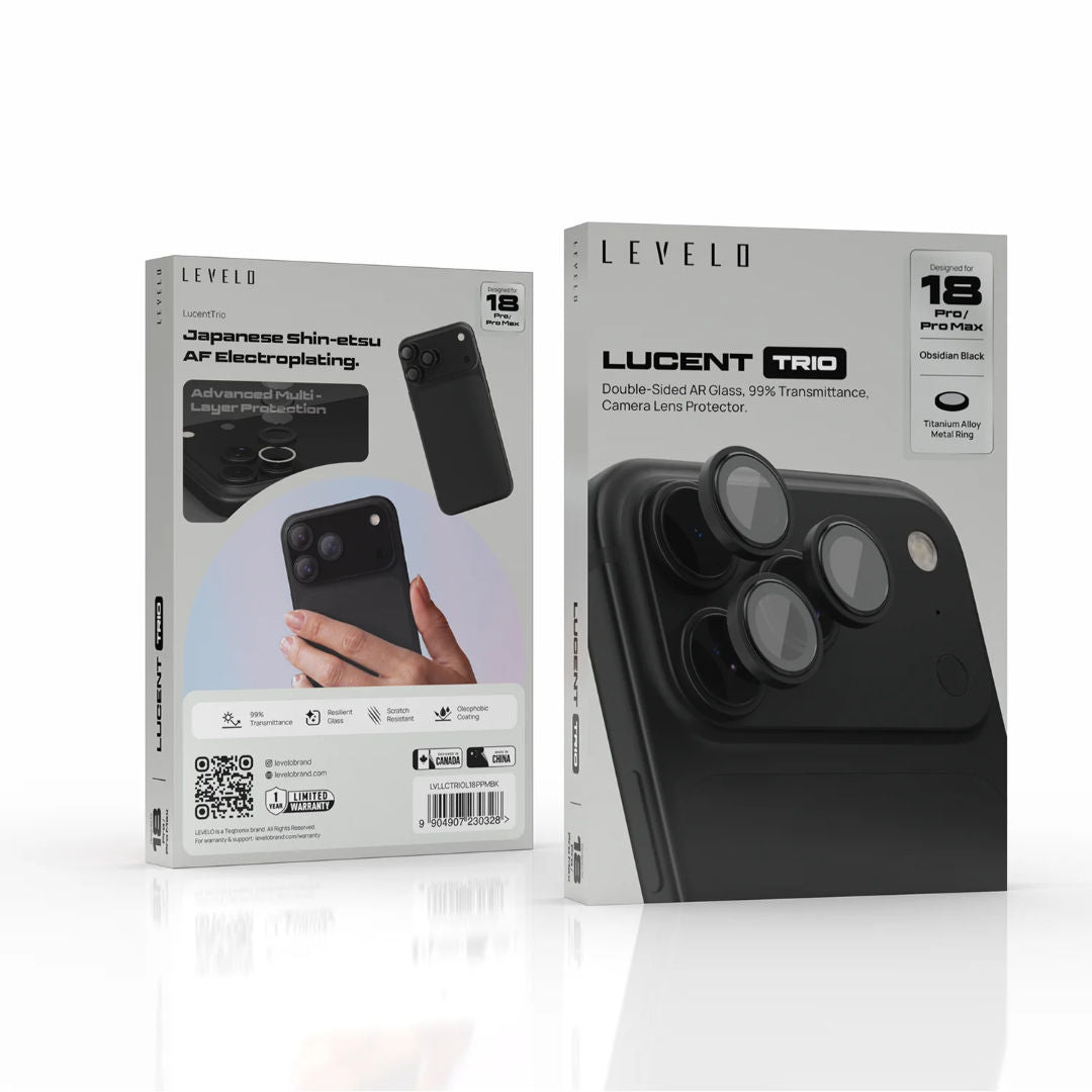 Levelo Lucent Trio Camera Lens Protector For iPhone 18 Pro & 18 Pro Max, Black