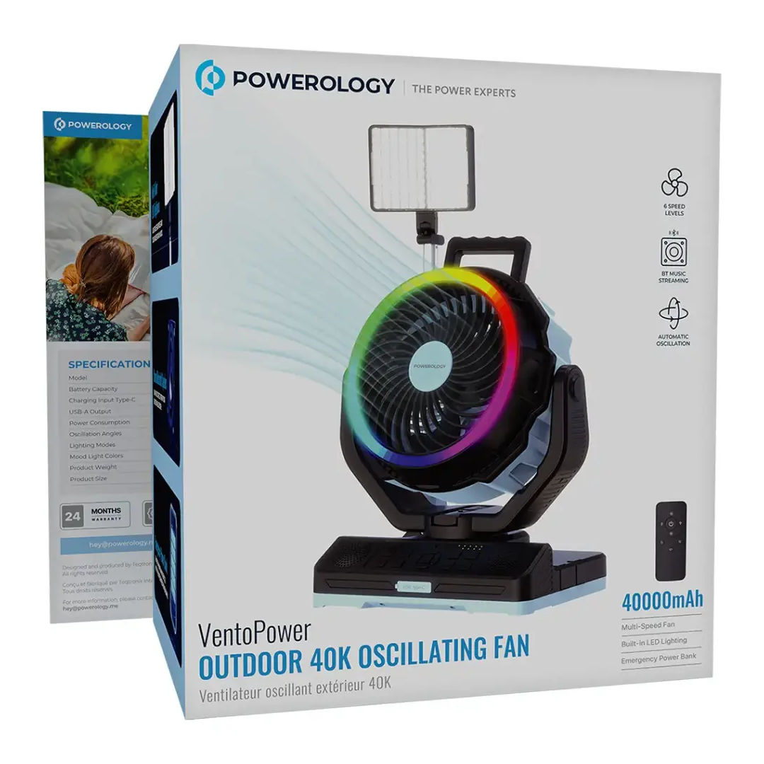 Powerology VentoPower Outdoor 40K Oscillating Fan, Blue/Black