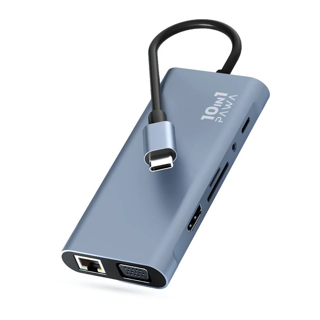 Pawa 10 In 1 USB Type-C Hub With HDTV & VGA, Grey