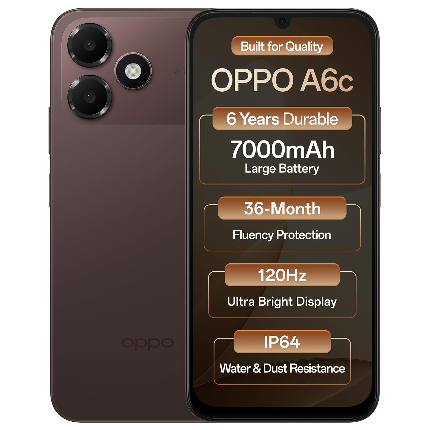OPPO A6c 4G Smartphone, 4GB RAM, 128GB Storage, 7000mAh Long-Lasting Battery, 120Hz Ultra Bright