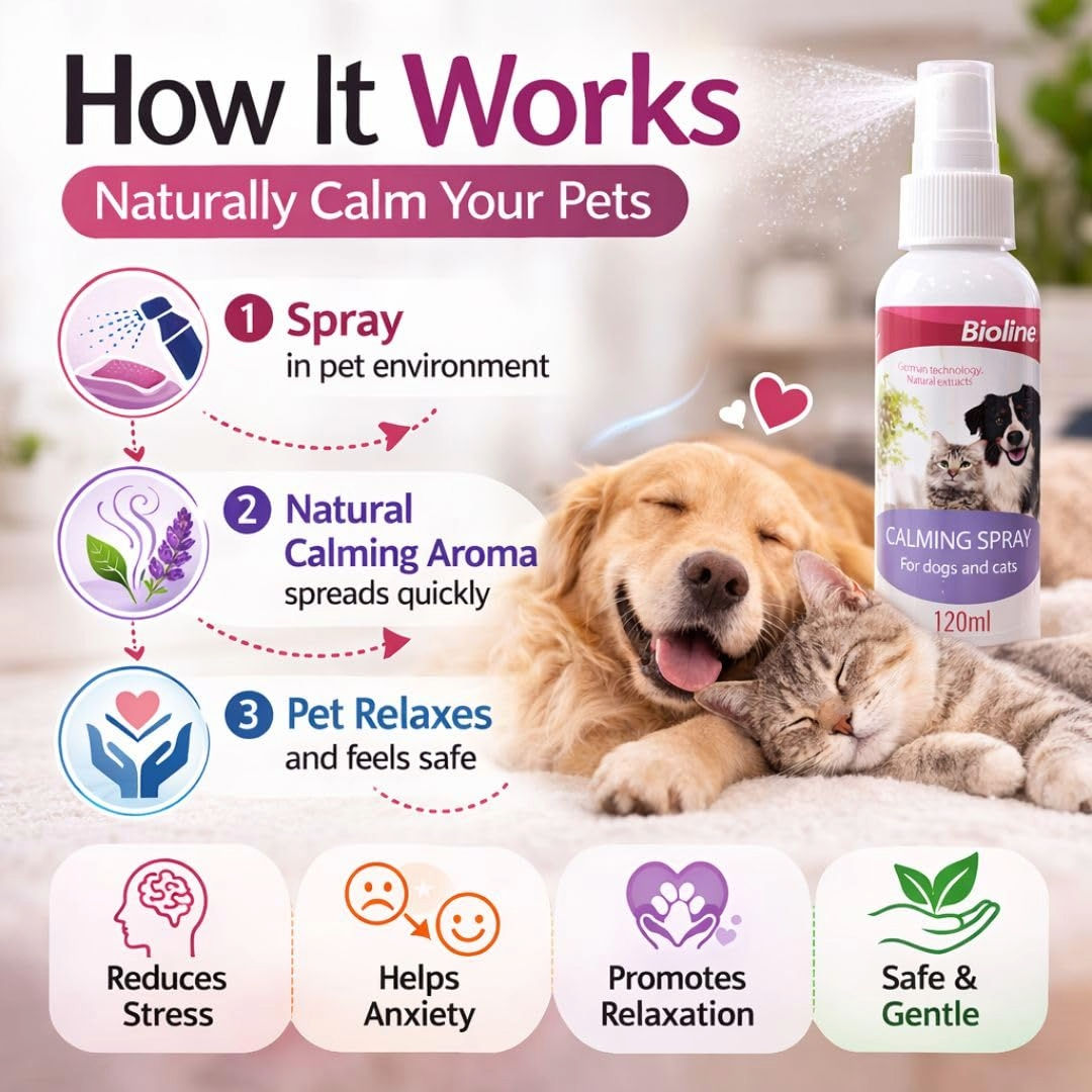 Bioline Calming Spray For Cats & Dogs, 120ml