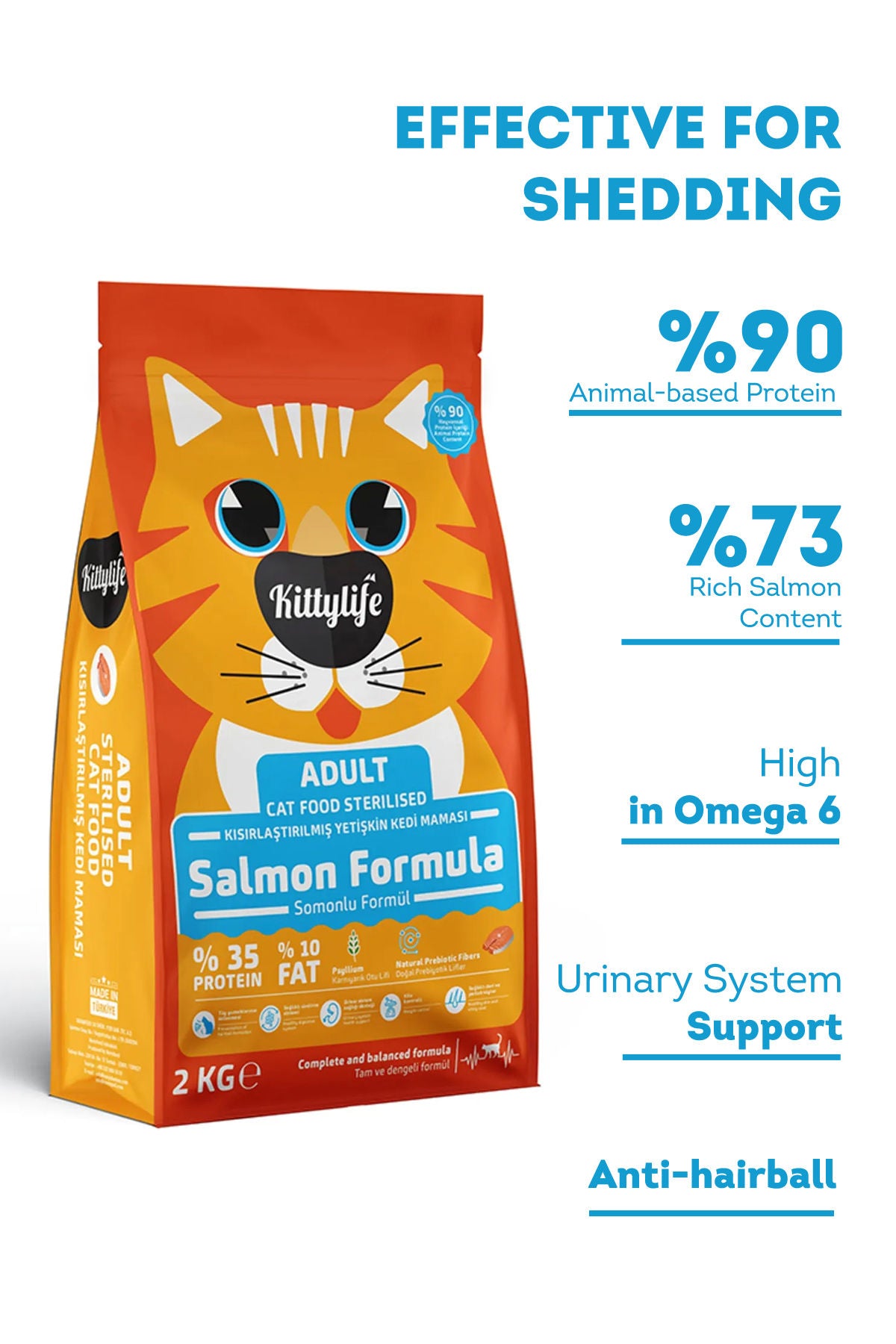 KittyLife Premium Sterilised Adult Dry Cat Food with Salmon, Weight Control, Shiny Coat, Immune Support & Digestive Care