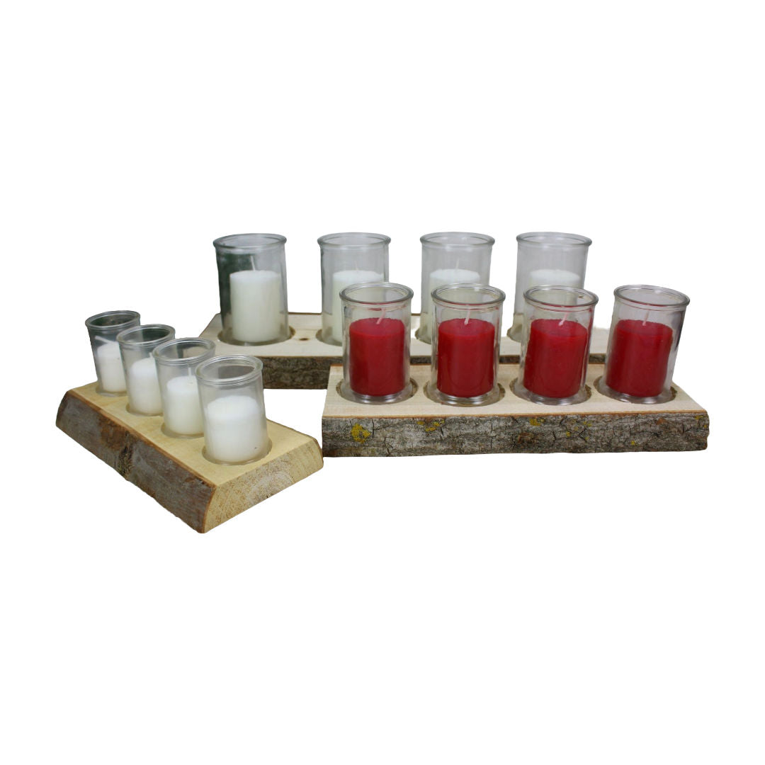 Citronella Decorative Classic Advent Indoor And Outdoor Set of 4 on Small Wooden Plate with Glass & Candle, 6x8.5cm, 16 Hrs