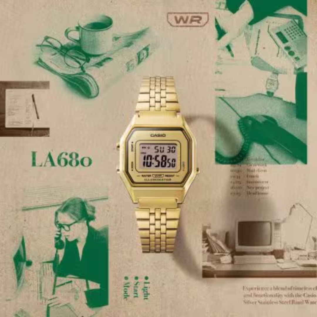 Casio Women's Digital Gold Dial Watch, LA680WGA Series