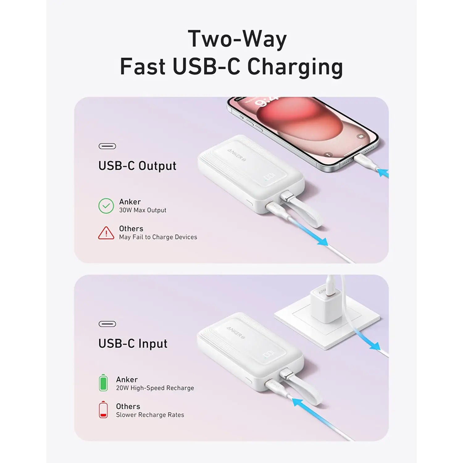 Anker Zolo Power Bank 10000mAh 30W High-Speed Portable Charger with Built-in USB-C Cable, Black