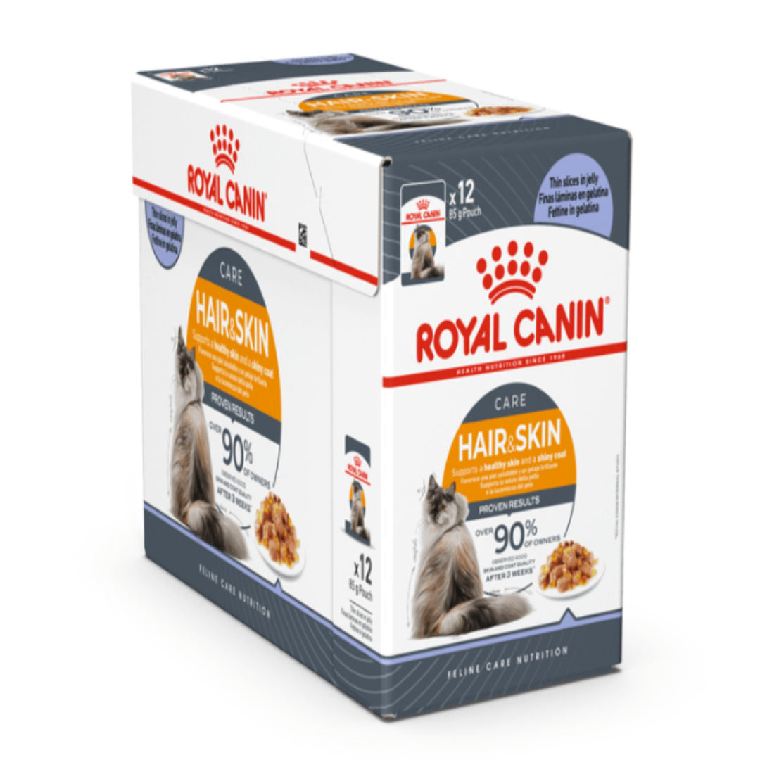 Royal Canin Feline Care Nutrition Hair & Skin Jelly Wet Cat Food Pouches, 12x85gm