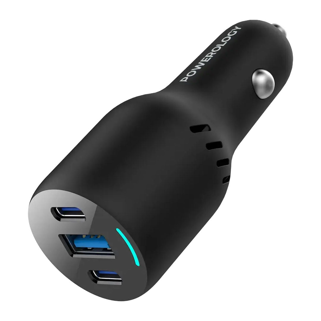 Powerology PD65W + PD20W + QC18W, LED Triple Ports Car Charger, Black