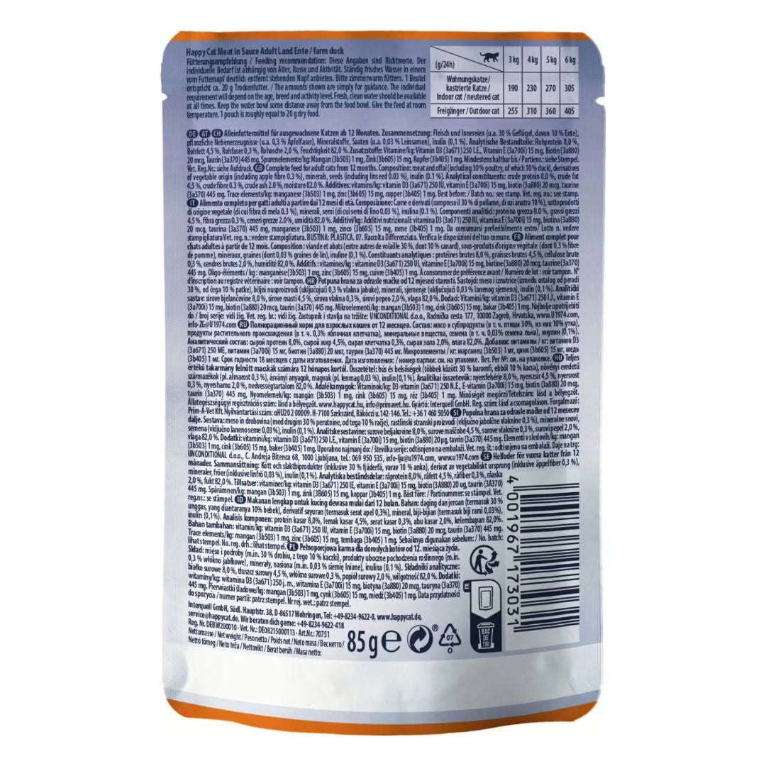 Happy Cat Meat In Sauce Duck Wet Cat Food For Neutered Cats, 1+ Year Old, 85gm