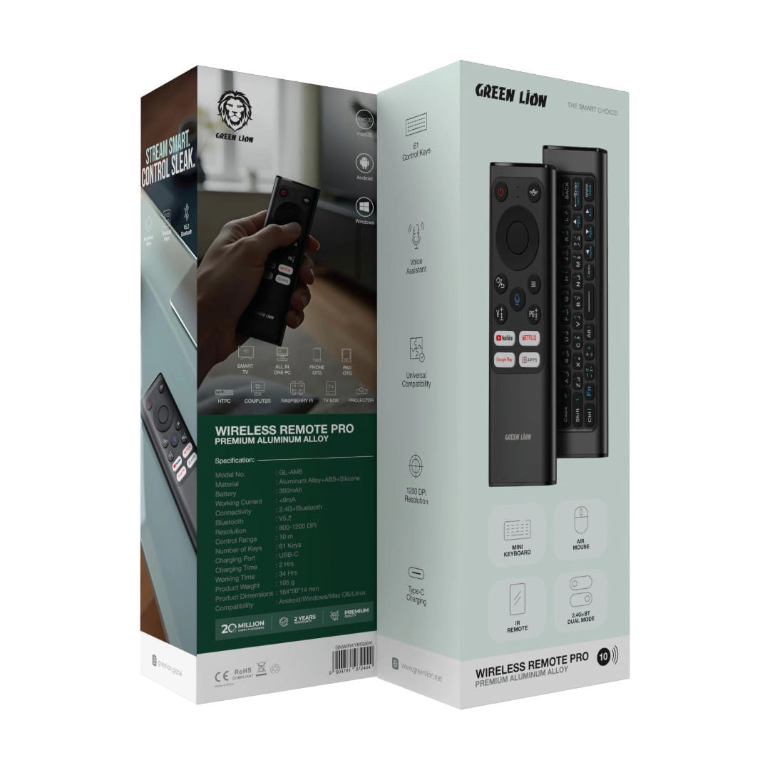 Green Lion Wireless Remote Pro with Keyboard & Mouse, Black