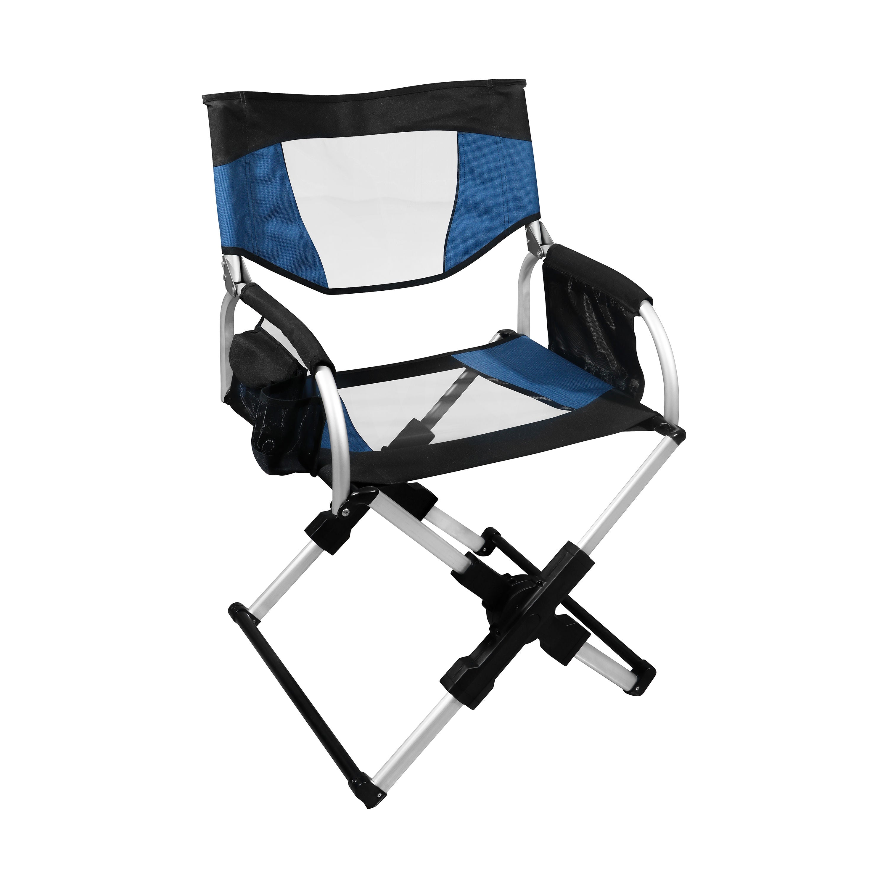 Director's Chair Heavy-Duty Folding Aluminum with Carrying Case, Blue & Black