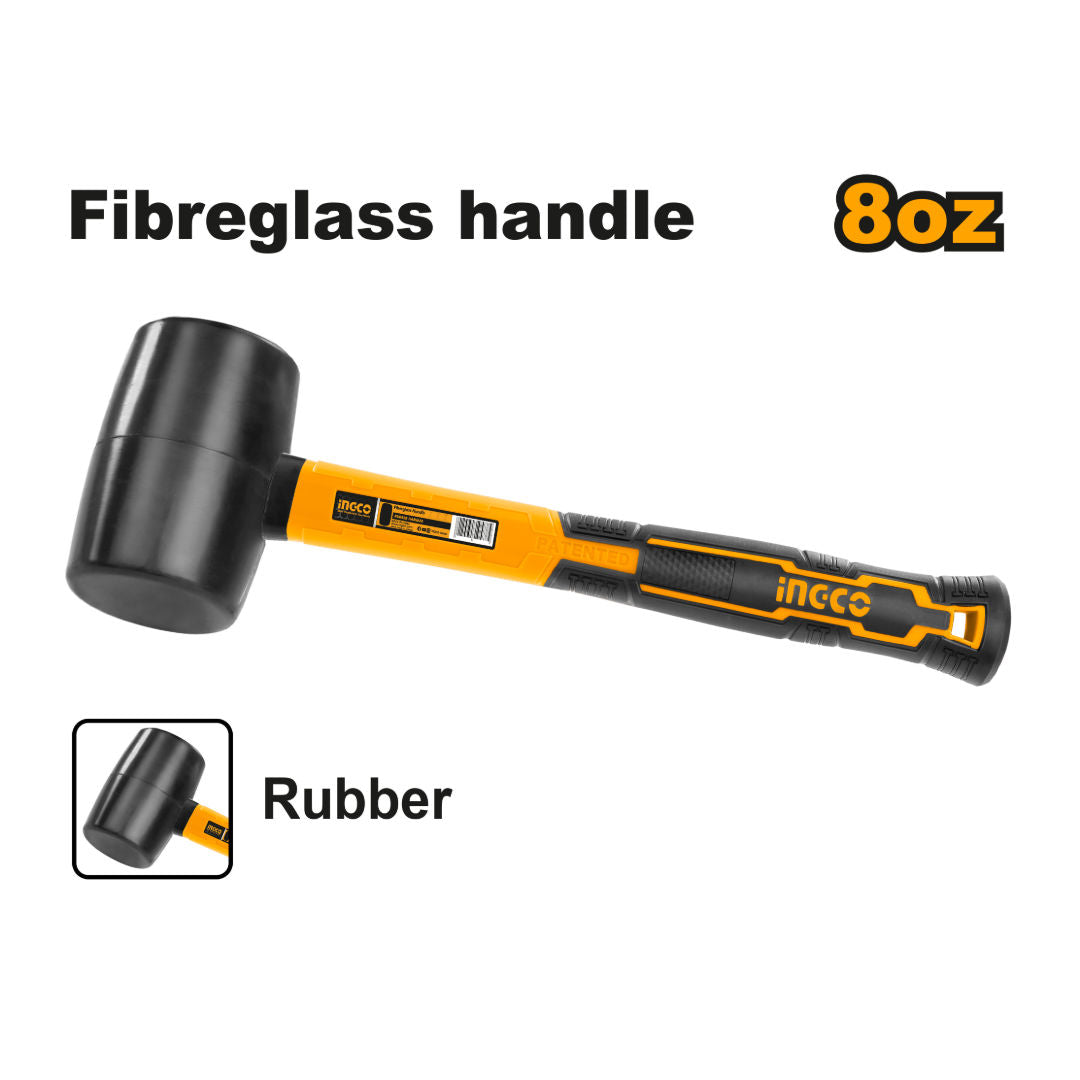 INGCO Soft Rubber Hammer 450 g with fiberglass Handle