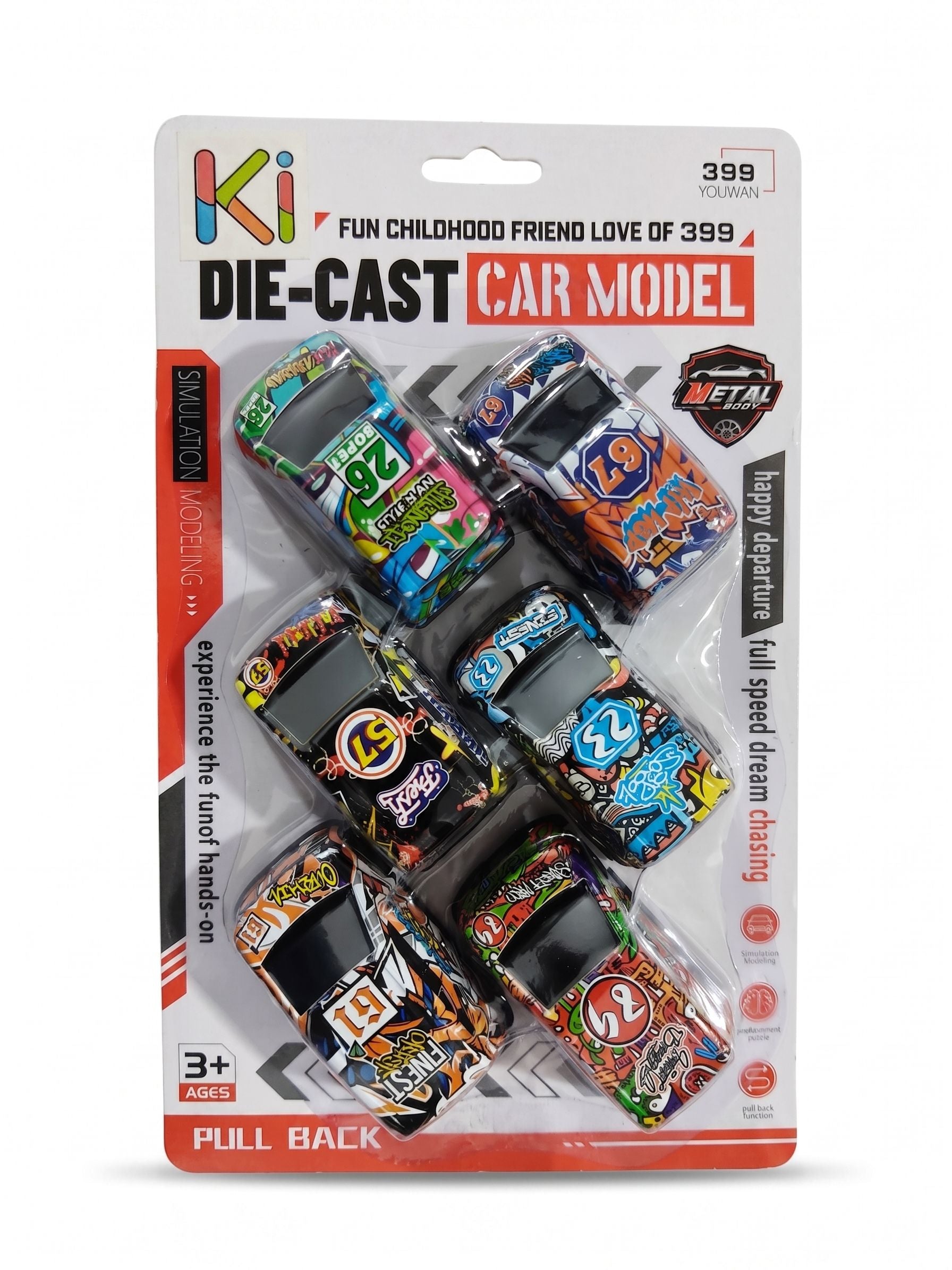 Urban Street Art Die-Cast Mini Van Set (Pack of 6) – Pull-Back Toy Vehicles for Kids 3+