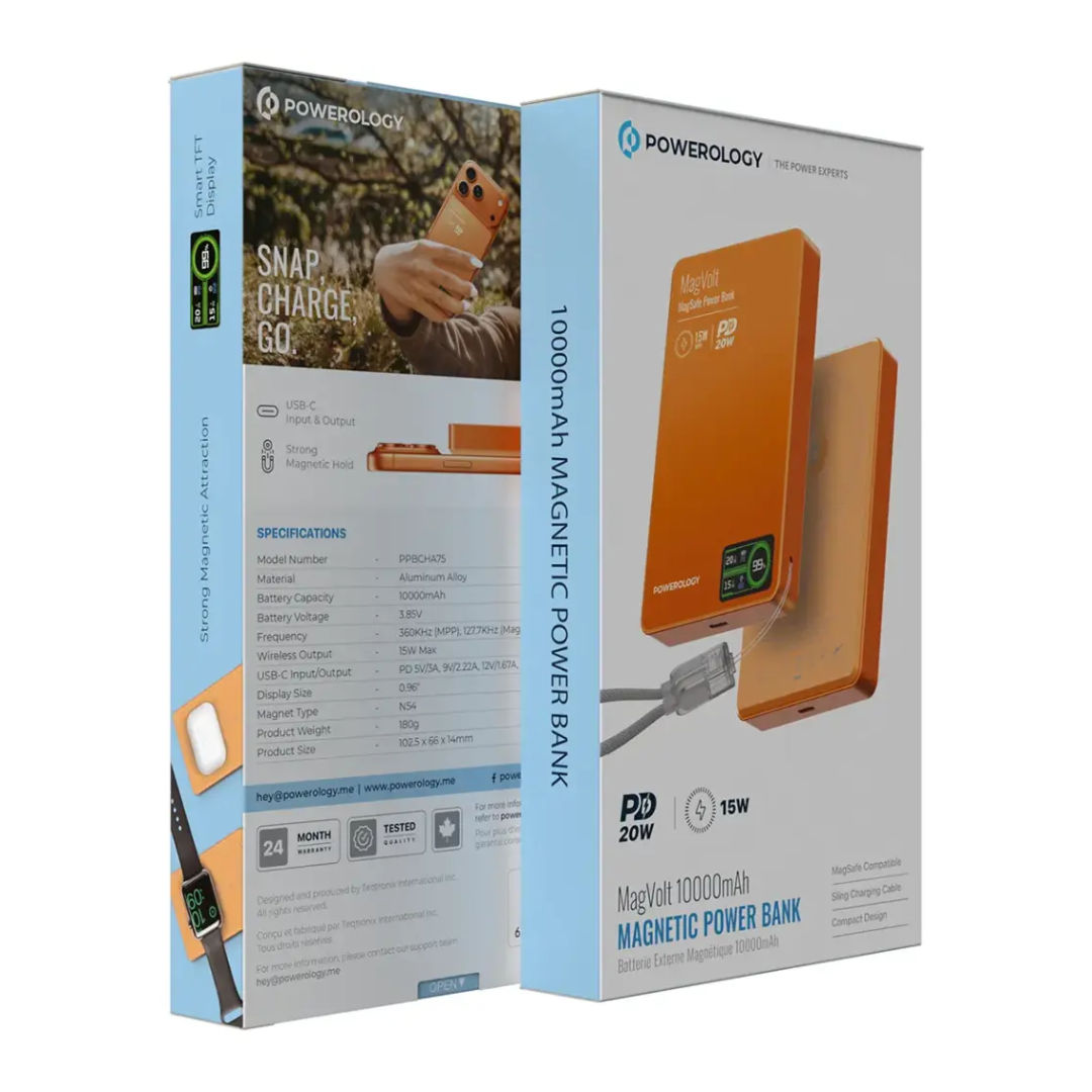 Powerology MagVolt 10000mAh Magnetic Power Bank, Ultra-Slim Design