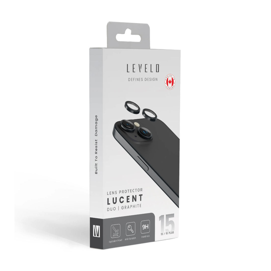Levelo Lucent Duo 9H Hardness Camera Lens Protector For iPhone 15 & 15 Plus, 2 Piece
