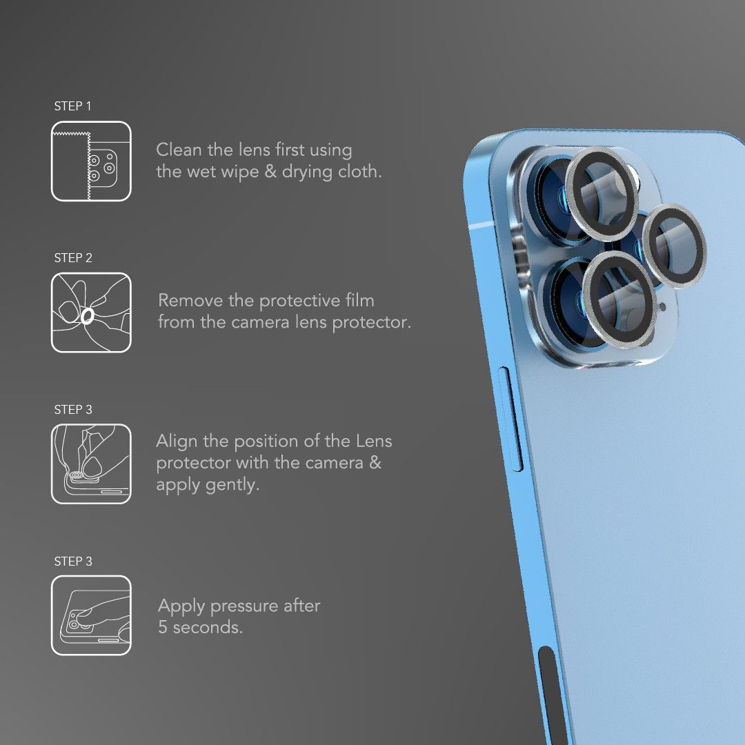 Levelo Lucent Trio Lens Protector For iPhone 13 Pro &  13 Pro Max, Silver