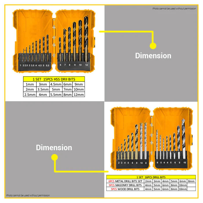 INGCO 4-Box Drill & Bit Accessory Set, HSS, Masonry, Wood, Glass & Impact Bits with Nut Set