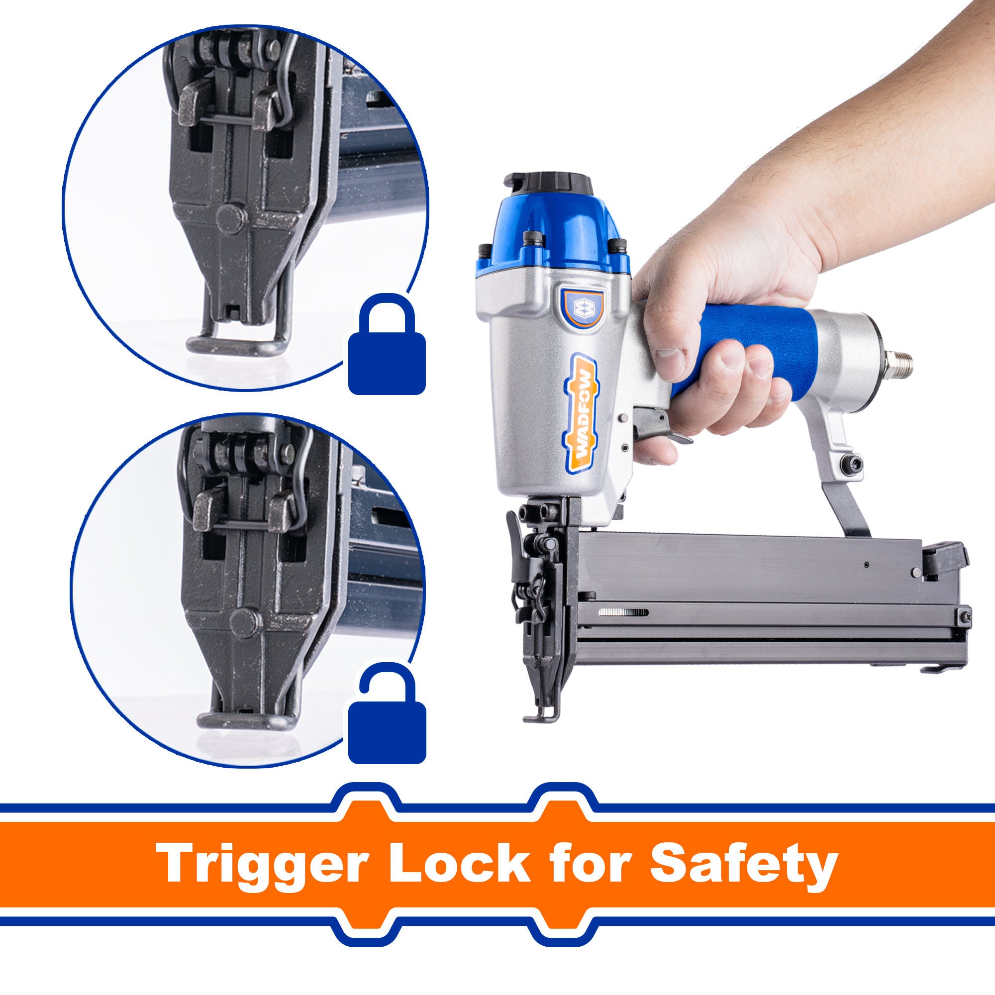 WADFOW 2-in-1 Combo Brad Nailer & Stapler - GA18, 15-50 mm Brads, 16-40 mm Staples, 100-Pc Load, Adjustable Depth, Safety System