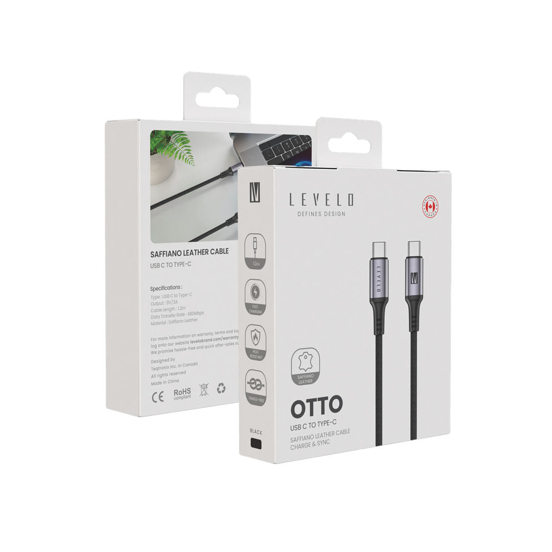 Levelo Otto USB C to C 60W Leather Cable, Black