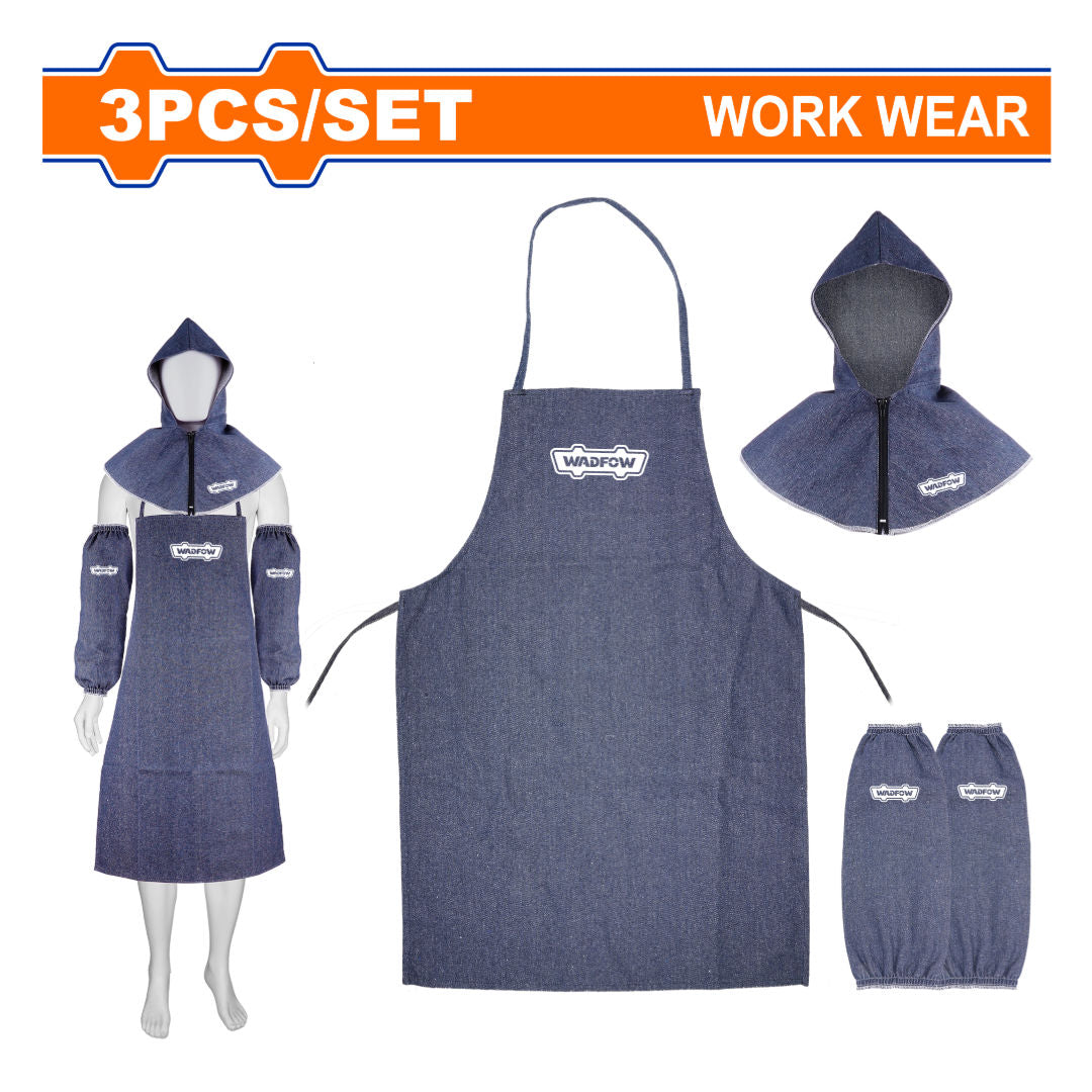 WADFOW 3 Pieces Denim Work Set, Polyester Cotton Workwear
