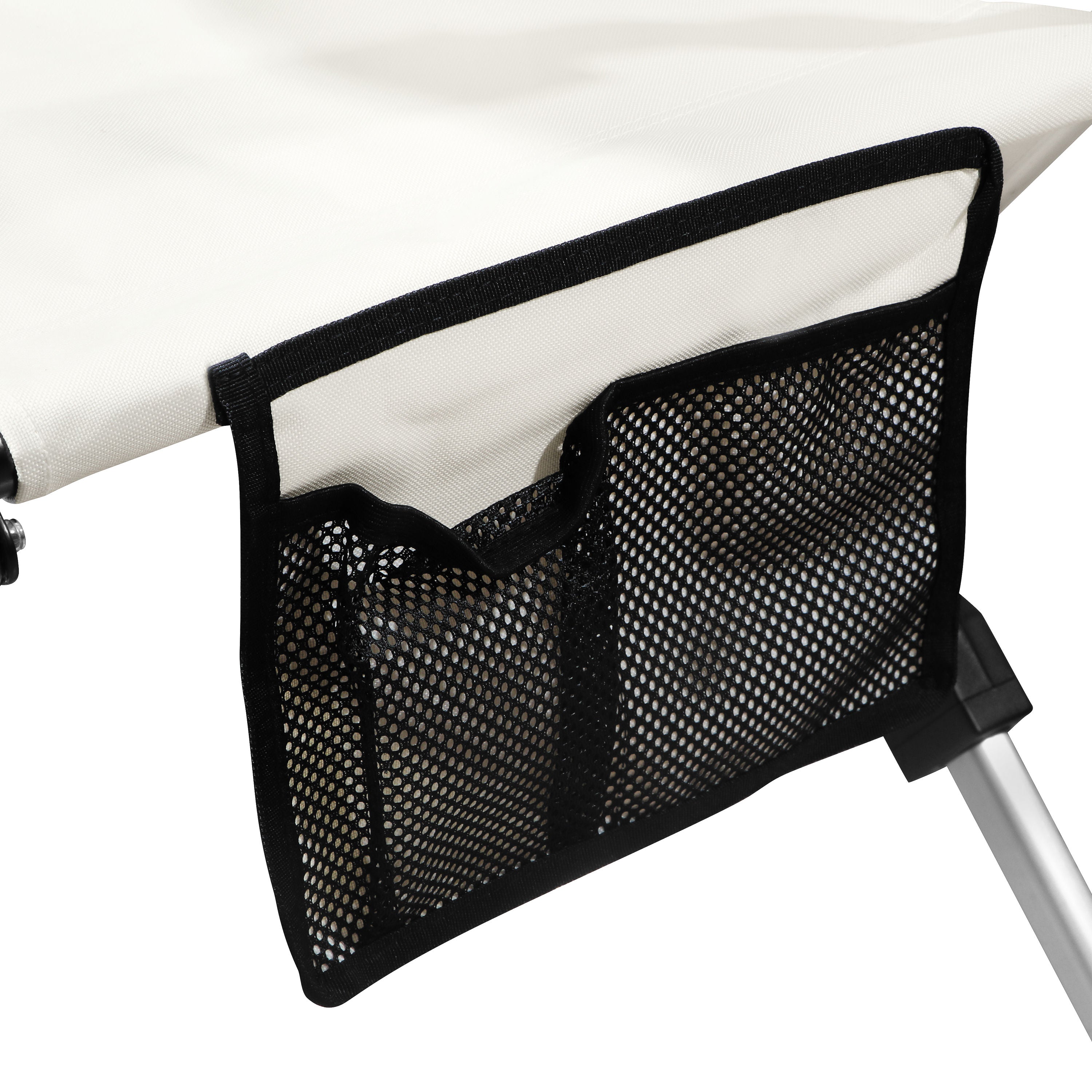 Heavy-Duty Folding Aluminum Director's Camping Chair with Side Storage Pocket, White & Black