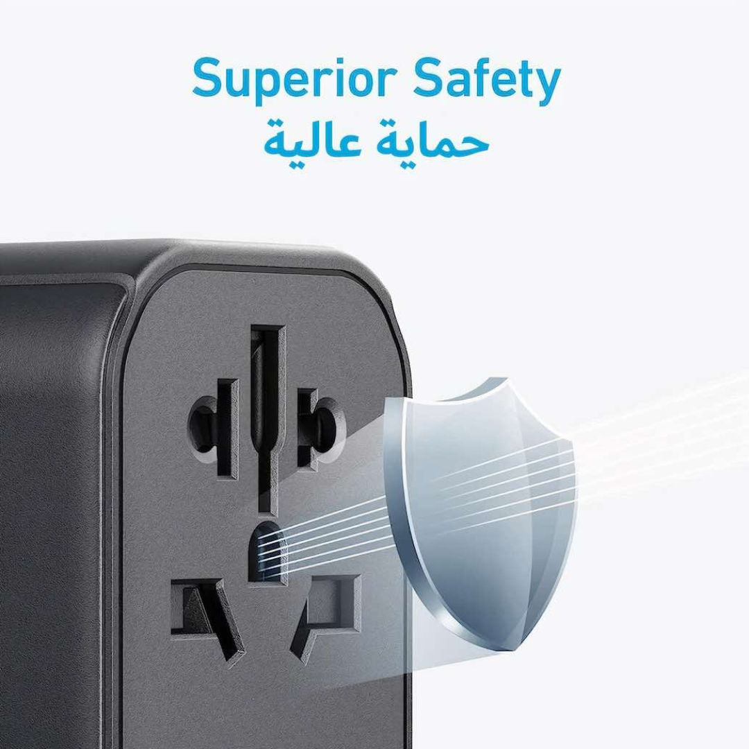 محول السفر Anker Nano 4 في 1، شحن سريع بقدرة 65 واط، منافذ USB-C وUSB-A ومخرج تيار متردد، أسود