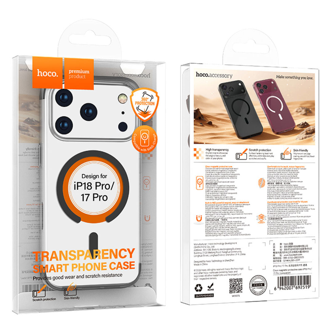 Hoco Clear Magnetic Protective Case for iPhone 18 Pro, iPhone 17 Pro, HD Transparent, Scratch Resistant