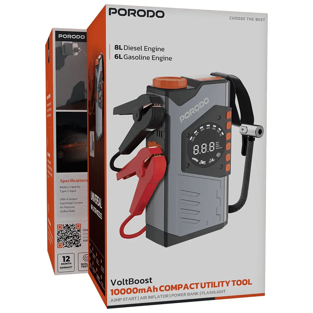 Porodo VoltBoost 10000mAh Compact Utility Tool, Gray