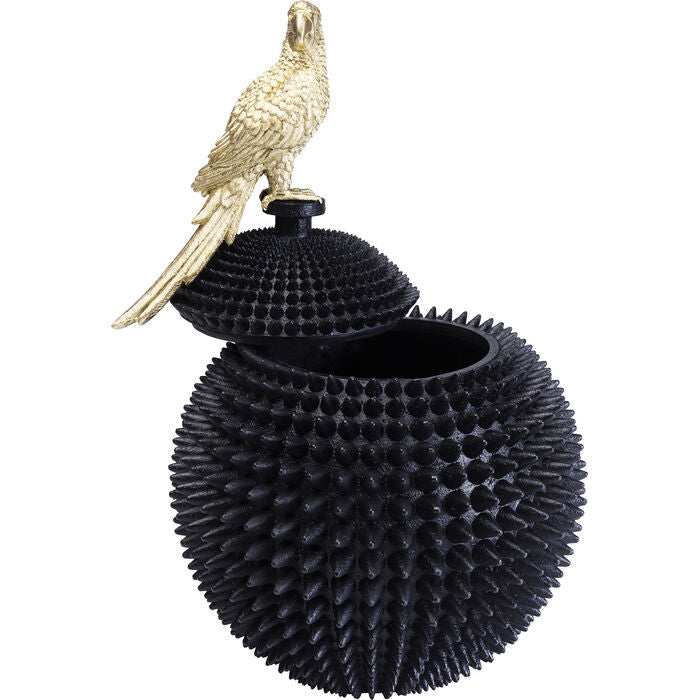 Deco Box Parrot Black Jar with Gold Parrot Handle