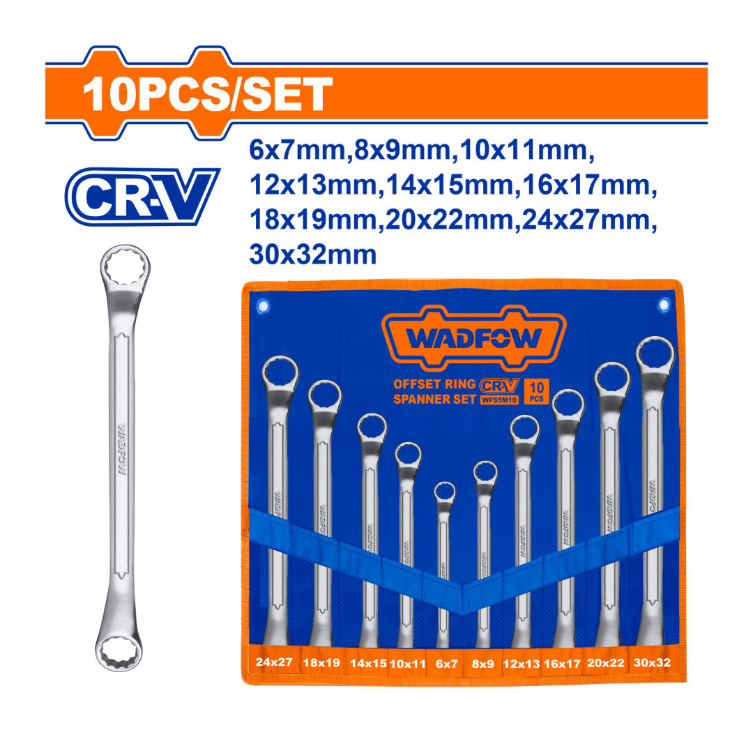 WADFOW 10-Pieces Offset Ring Spanner Set