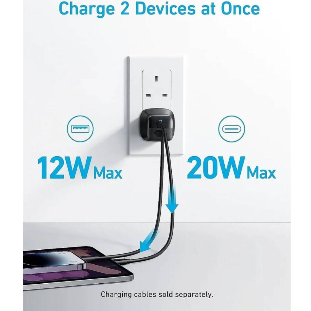 Anker 323 Dual-Port Fast Charger 33W with USB-C to USB-C Cable, PD & PowerIQ, Black
