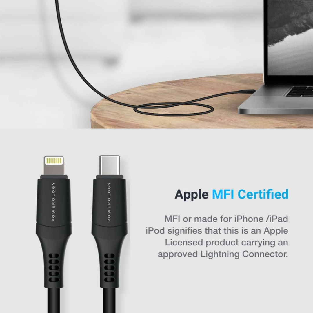 Powerology Type-C to Lightning PVC Cable, 1.2M, Black